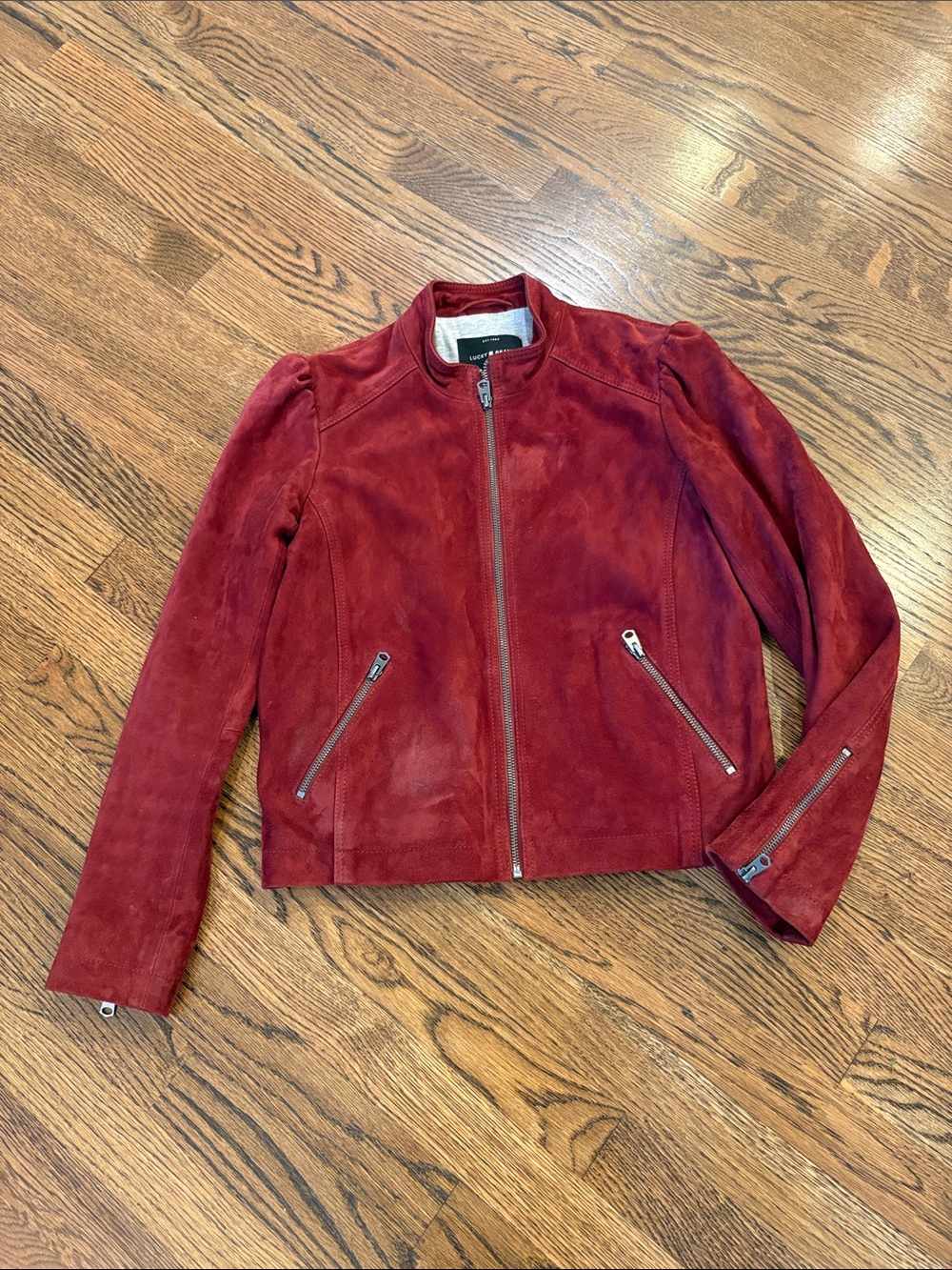 Lucky Brand burgundy Suede 100% goat leather Moto Jacket, S/P